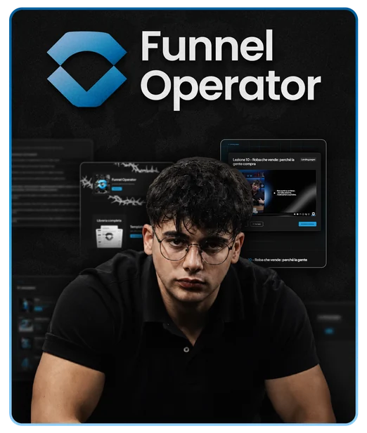 La copertina del corso Funnel Operator, con le schermate delle lezioni