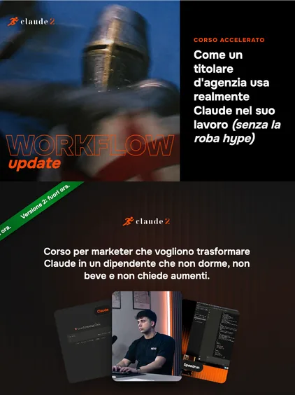 Pagina di vendita di un corso accelerato su Claude, su fondo scuro e arancio