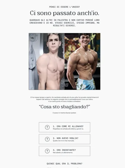 Pagina chiara di un coach di palestra, con due foto a confronto