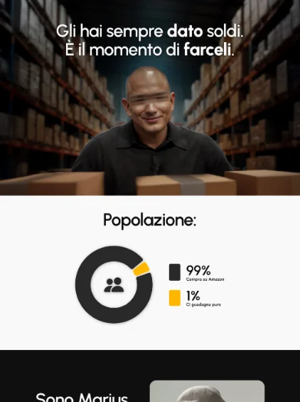 Landing page di Marius, col titolo «Gli hai sempre dato soldi. È il momento di farceli.»