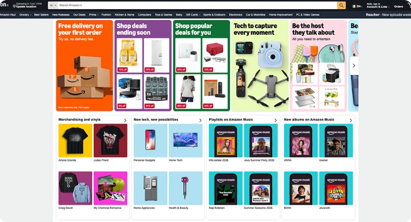 La pagina iniziale di Amazon